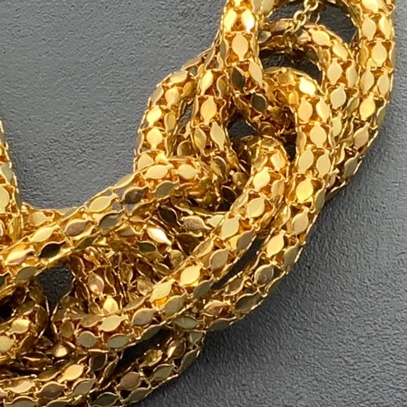 Gold Mesh Statement Necklace Chunky Retro Loops Chain - Picture 3 of 6